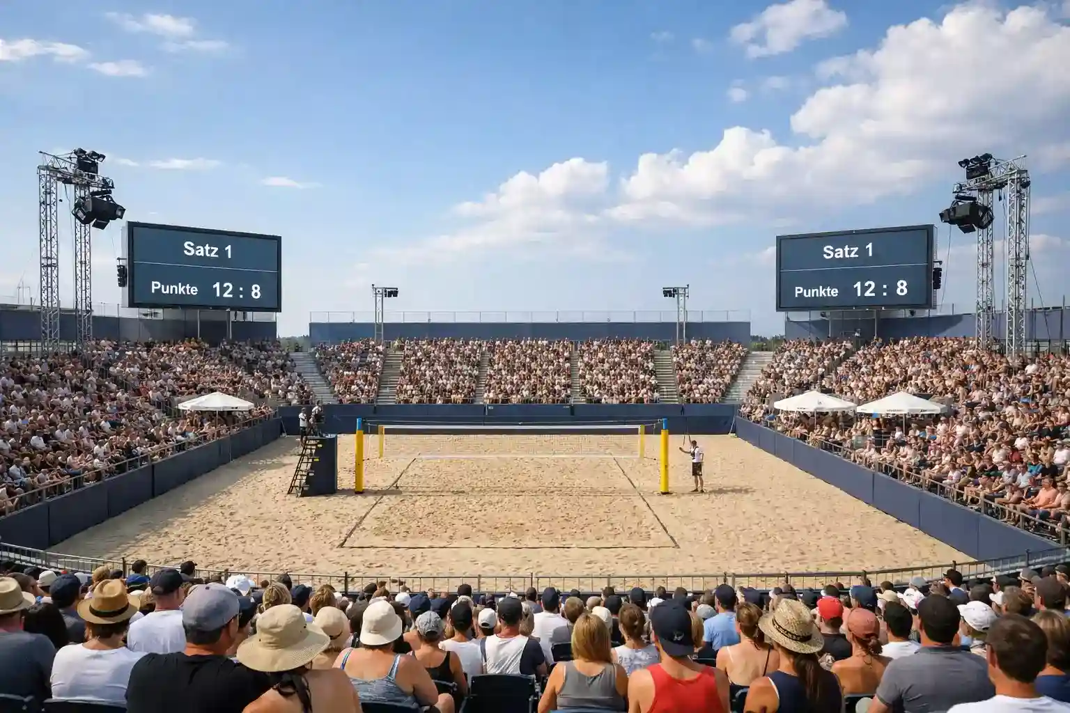 Beach Volleyball Turnier Arena mit Zuschauertribünen