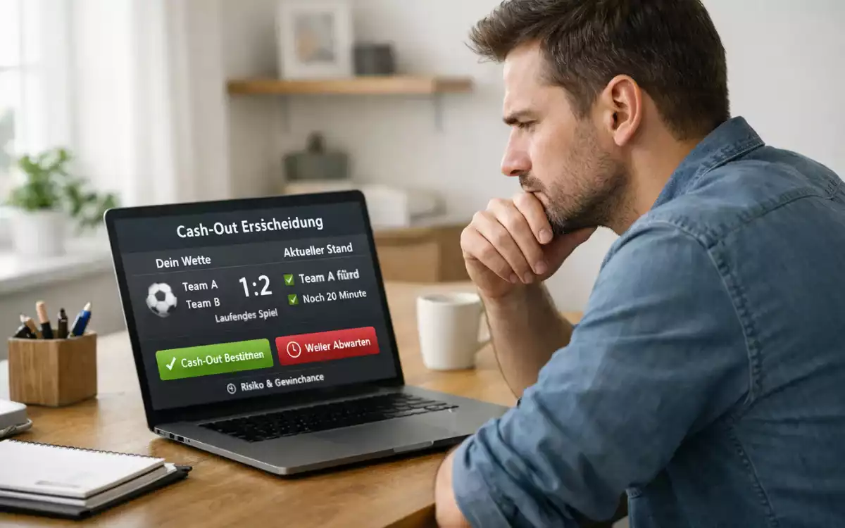 Person trifft eine Wettentscheidung am Laptop