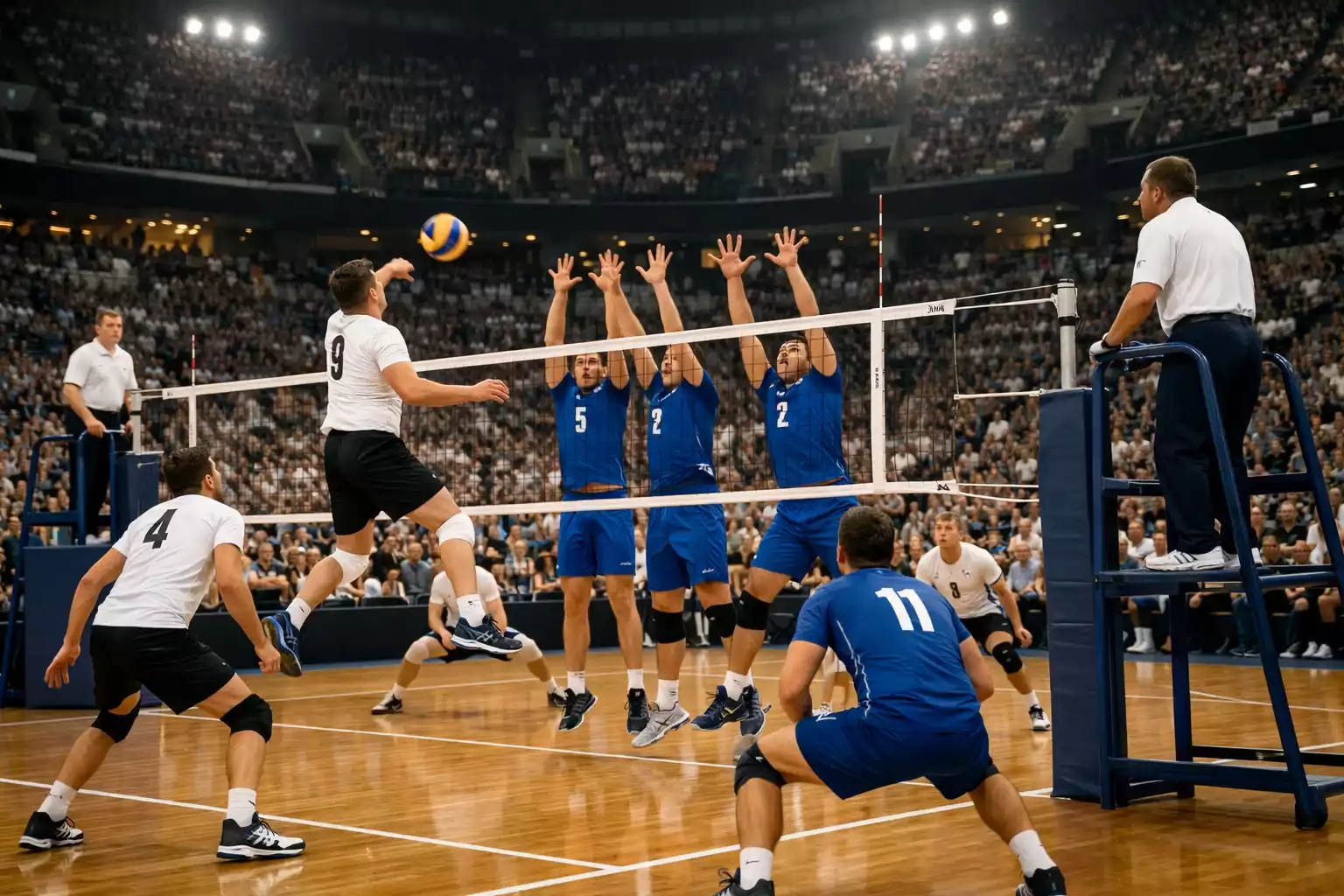 Volleyballfeld in großer Arena während eines WM-Spiels