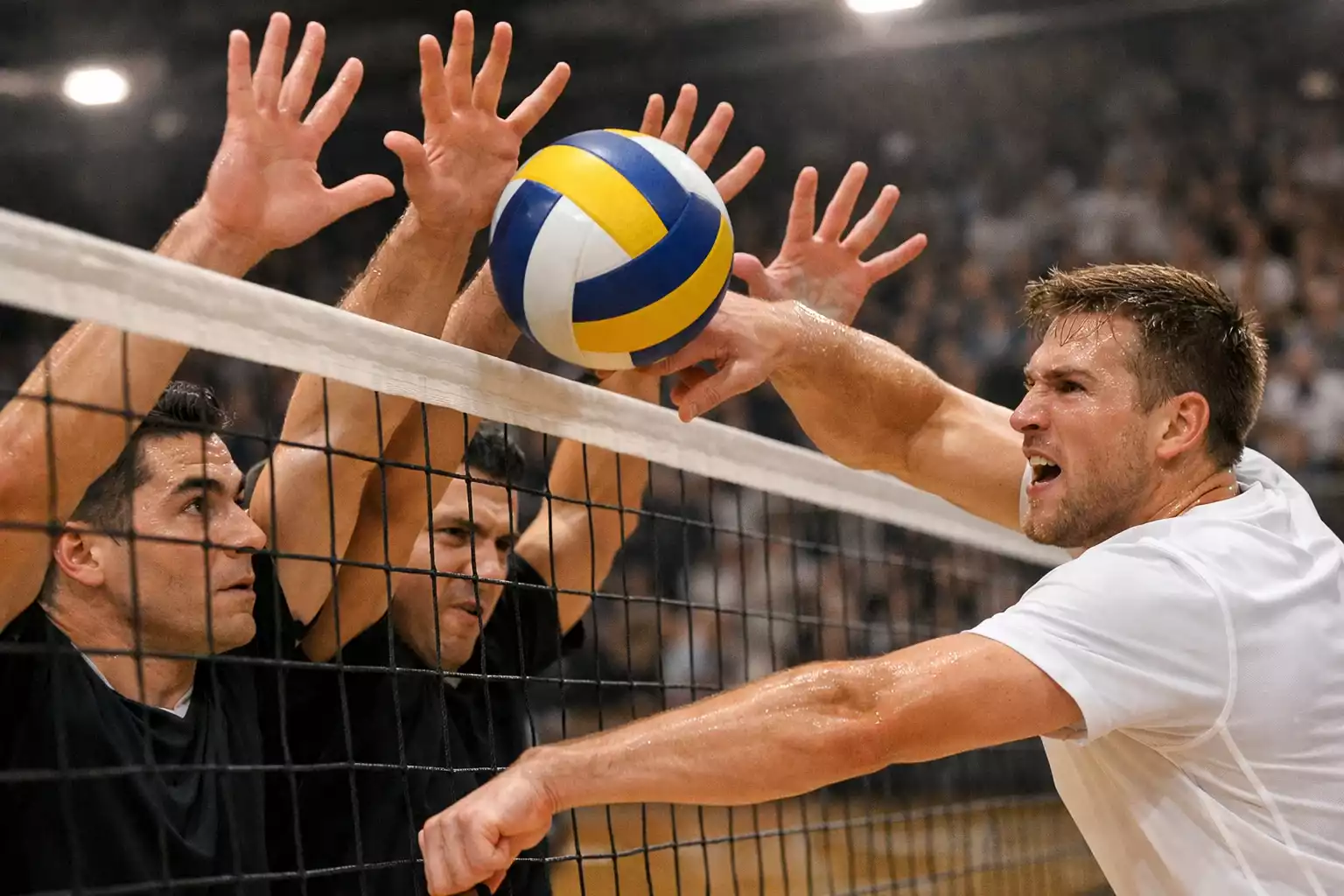 Intensiver Volleyball-Moment während eines Live-Spiels