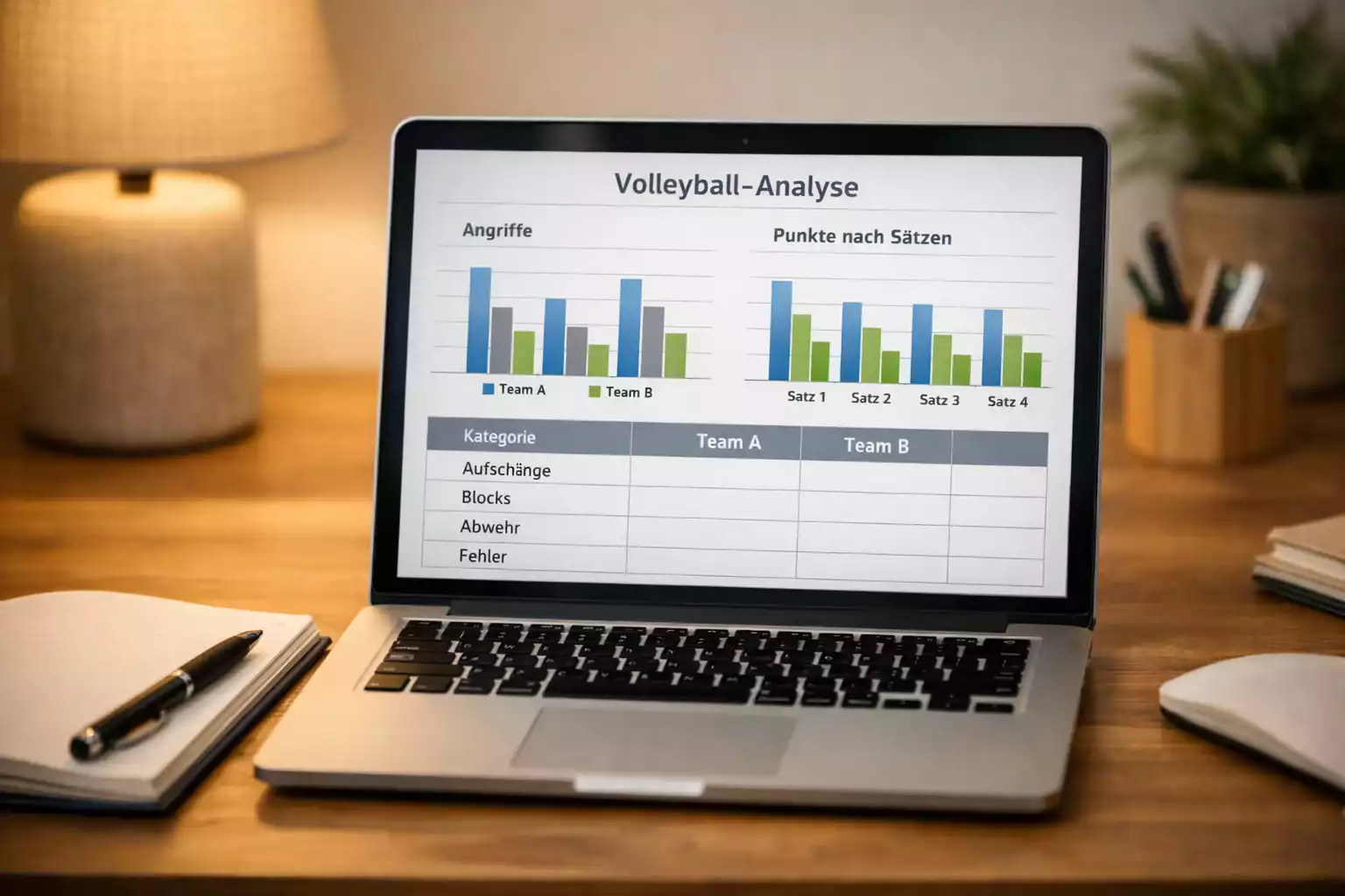 Laptop mit Volleyball Statistiken und Datenanalyse
