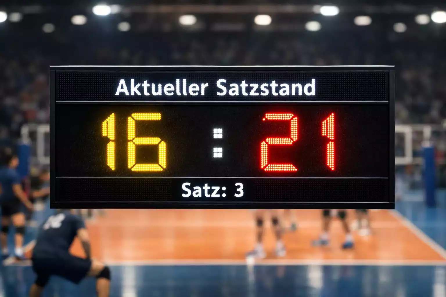 Volleyball-Anzeigetafel mit Punkterückstand während des Spiels