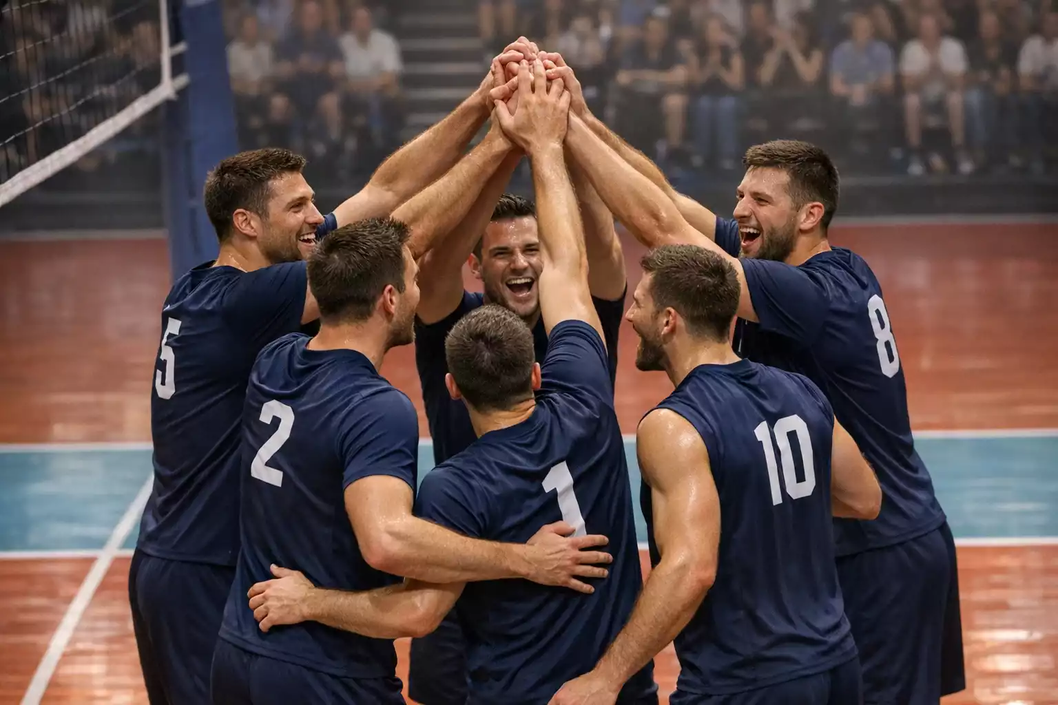 Volleyball-Team feiert Satzgewinn auf dem Spielfeld