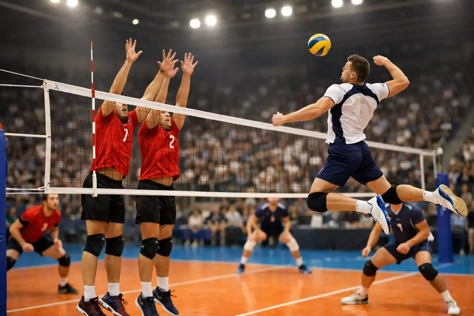 Volleyball-Bundesliga Spielszene in einer deutschen Sporthalle
