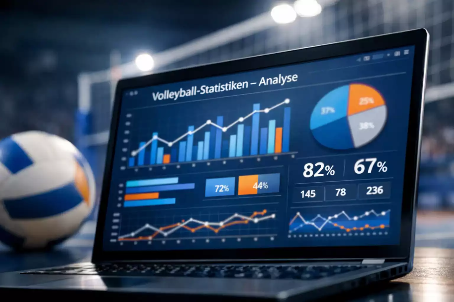 Volleyball-Statistiken und Datenanalyse auf einem Bildschirm
